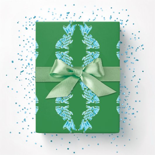 Koi Fish Chinoiserie Ogee in Green and Aqua Cadeaupapier