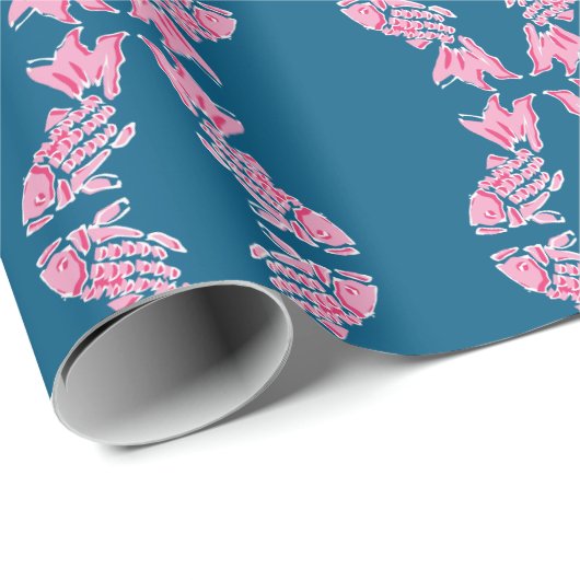 Koi Fish Chinoiserie Ogee in Pink and Deep Aqua Cadeaupapier (Rol Hoek)