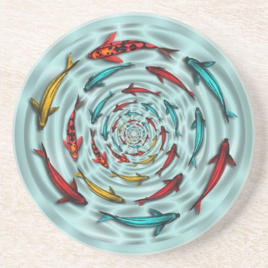 Koi Fish Circle Sandstone Onderzetter (Voorkant)