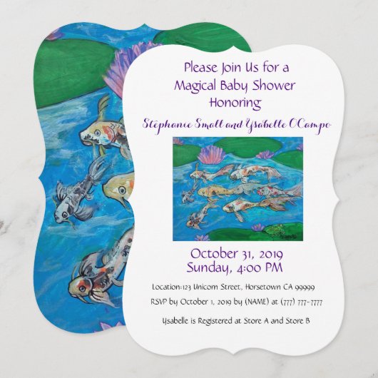 Koi Fish Cute Wild Animal Baby shower Invitation Kaart (Voorkant / Achterkant)