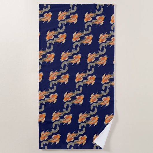 Koi Fish Dark Blue Strandlaken (Voorkant)