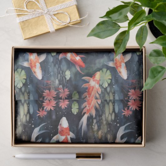Koi Fish Donkere Vijver Bloemen Decoupage Tissuepapier (Geschenk)
