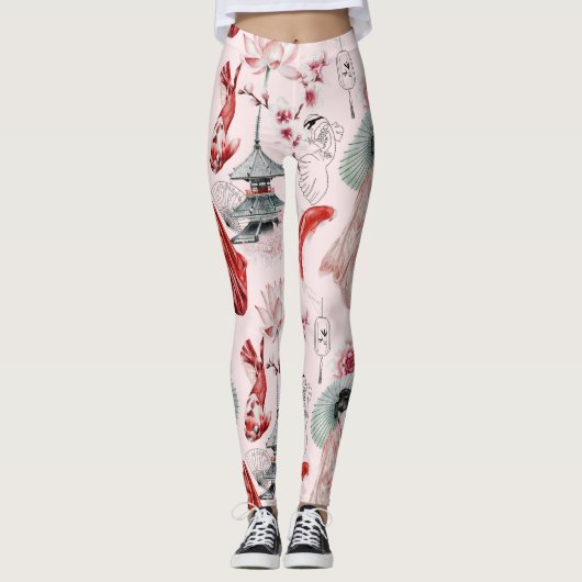 Koi fish Geisha Japanse patroonleggings Leggings (Voorkant)