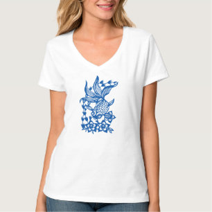 Koi Fish gerekend tot de blauwe bloemen T-shirt