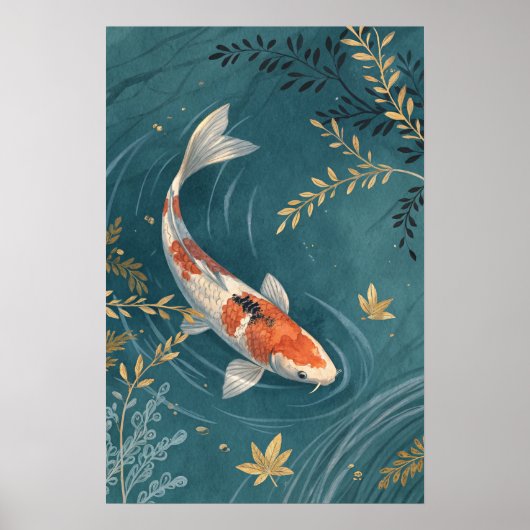 Koi Fish Golden Leaves Poster (Voorkant)
