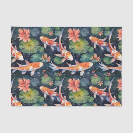 Koi Fish Green Lily Pads Vijver Decoupage Tissuepapier (Voorkant)