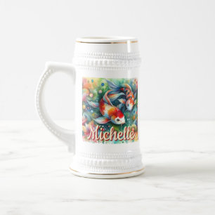 Koi Fish grillige Waterverf gepersonaliseerd Bierpul