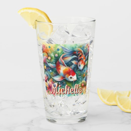 Koi Fish grillige Waterverf gepersonaliseerd Glas (Voorkant ijs)