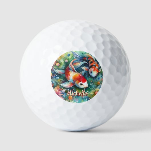 Koi Fish grillige Waterverf gepersonaliseerd Golfballen (Voorkant)