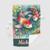 Koi Fish grillige Waterverf gepersonaliseerd Golfhanddoek (Insitu)