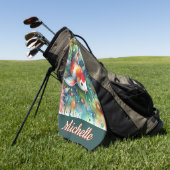 Koi Fish grillige Waterverf gepersonaliseerd Golfhanddoek (Groen)