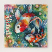 Koi Fish grillige Waterverf gepersonaliseerd Legpuzzel (Horizontaal)
