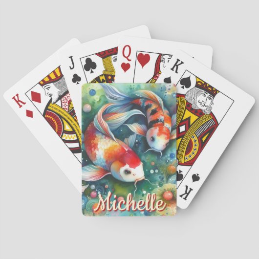 Koi Fish grillige Waterverf gepersonaliseerd Pokerkaarten (Achterkant)
