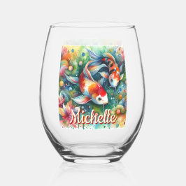 Koi Fish grillige Waterverf gepersonaliseerd Wijnglas Zonder Voet