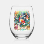 Koi Fish grillige Waterverf gepersonaliseerd Wijnglas Zonder Voet (Achterkant)