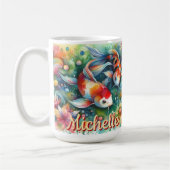 Koi Fish grillige Waterverf Sinaasappel gepersonal Koffiemok (Links)