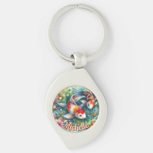 Koi Fish grillige Waterverf Sinaasappel gepersonal Sleutelhanger