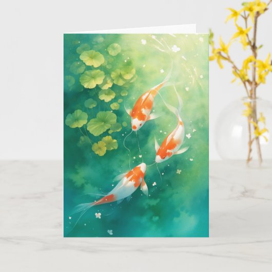 Koi Fish Harmony in de vijver Kaart (Gele Bloem)