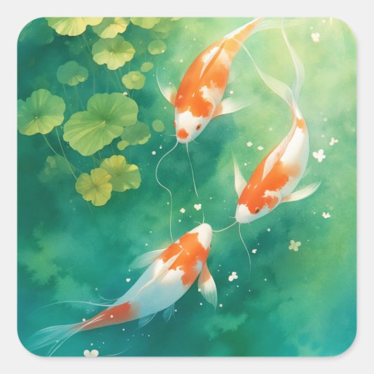Koi Fish Harmony in de vijver Vierkante Sticker (Voorkant)