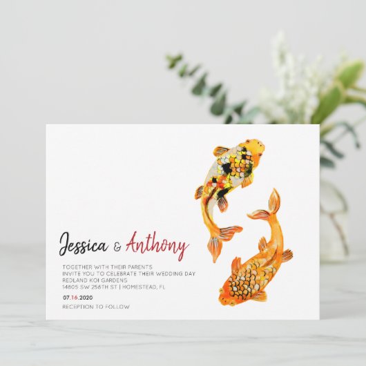 Koi Fish Huwelijksuitnodiging Kaart (Staand voorkant)