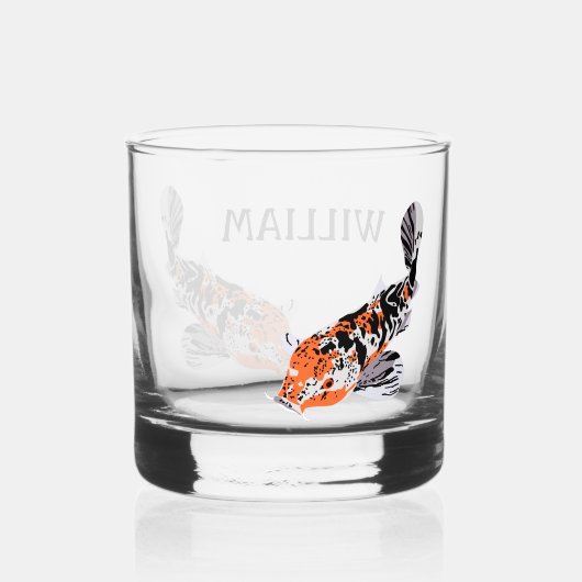 Koi Fish Illustratie in Sinaasappel Gepersonalisee Whisky Glas (Achterkant)