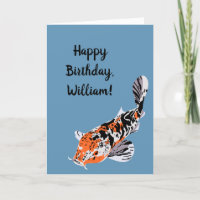 Koi Fish Illustration Oranje and Blue Birthday