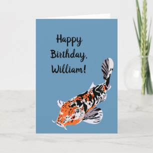 Koi Fish Illustration Oranje and Blue Birthday Kaart