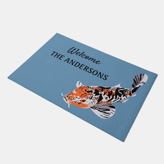 Koi Fish Illustration Oranje and Blue Personalized Deurmat (Schuin)