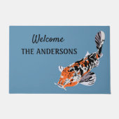Koi Fish Illustration Oranje and Blue Personalized Deurmat (Voorkant)