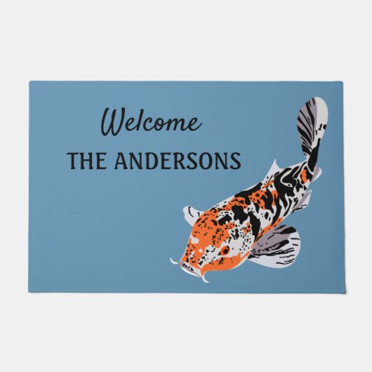 Koi Fish Illustration Oranje and Blue Personalized Deurmat (Voorkant)