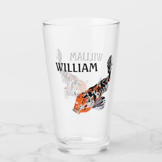 Koi Fish Illustration Oranje and Blue Personalized Glas (Achterkant)