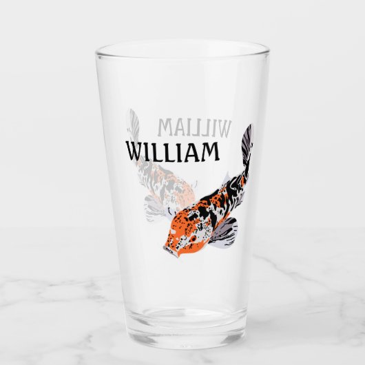 Koi Fish Illustration Oranje and Blue Personalized Glas (Voorkant)