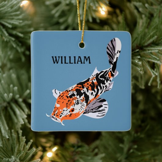 Koi Fish Illustration Oranje and Blue Personalized Keramisch Ornament (Boom)