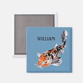 Koi Fish Illustration Oranje and Blue Personalized Magneet (Voorkant / Achterkant)