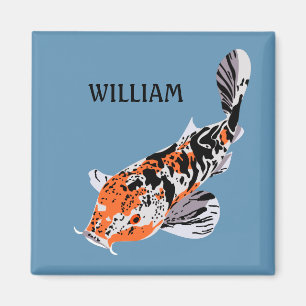 Koi Fish Illustration Oranje and Blue Personalized Magneet