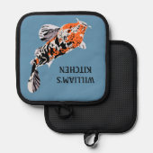 Koi Fish Illustration Oranje and Blue Personalized Pannenlap (Voorkant / Achterkant)