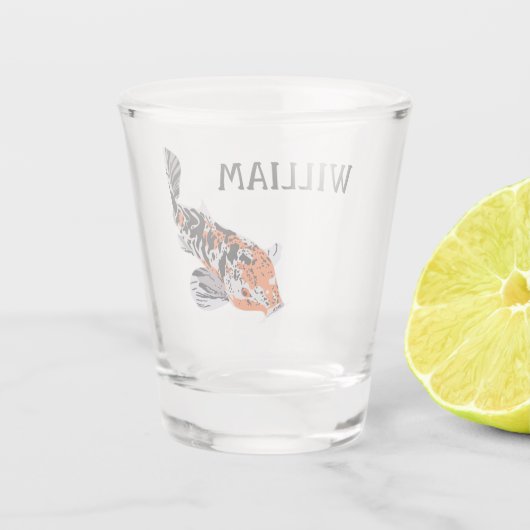 Koi Fish Illustration Oranje and Blue Personalized Shot Glas (Achterkant)