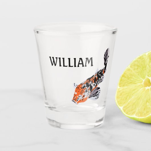 Koi Fish Illustration Oranje and Blue Personalized Shot Glas (Voorkant)