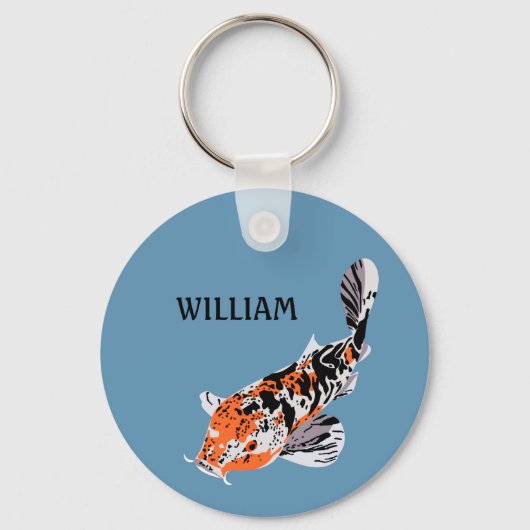 Koi Fish Illustration Oranje and Blue Personalized Sleutelhanger (Voorkant)