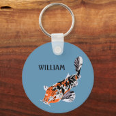 Koi Fish Illustration Oranje and Blue Personalized Sleutelhanger (Voorkant)