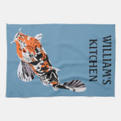 Koi Fish Illustration Oranje and Blue Personalized Theedoek (Horizontaal)
