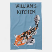 Koi Fish Illustration Oranje and Blue Personalized Theedoek (Verticaal)