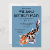 Koi Fish Illustration Oranje, Blue Birthday Party Kaart (Voorkant)