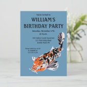 Koi Fish Illustration Oranje, Blue Birthday Party Kaart (Staand voorkant)