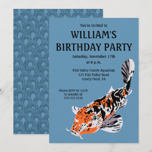 Koi Fish Illustration Oranje, Blue Birthday Party Kaart