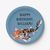 Koi Fish Illustration Oranje, Blue Birthday Party Papieren Bordje (Voorkant)