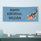 Koi Fish Illustration Oranje, Blue Birthday Party Spandoek (Beurs)