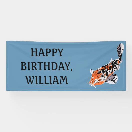 Koi Fish Illustration Oranje, Blue Birthday Party Spandoek (Horizontaal)