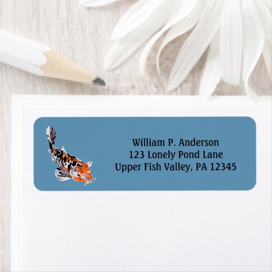 Koi Fish Illustration Oranje, Blue Return Address Etiket (Insitu)