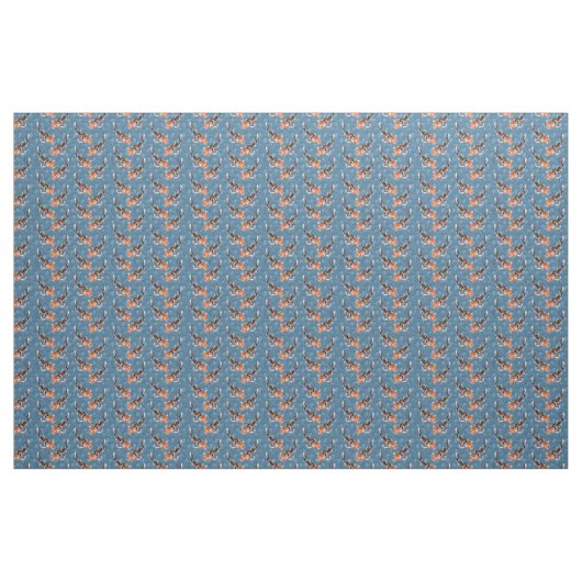Koi Fish Illustrations on Blue Patterned Stof (Fat Quarter)